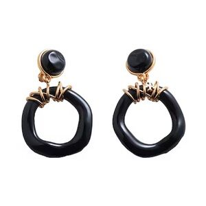 BRAND NEW TORY BURCH ROXANNE BLACK/GOLD WRAPPED DOOR-KNOCKER EARRING CLIP ON